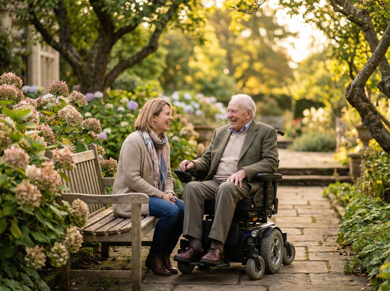 Caregiver with senior in garden