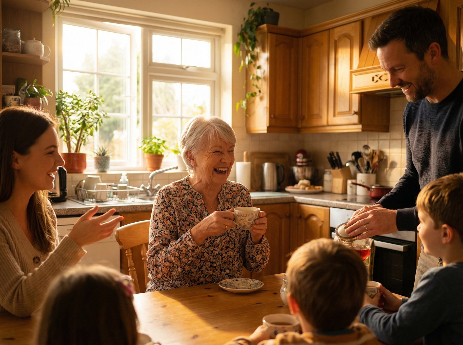 Happy senior with family